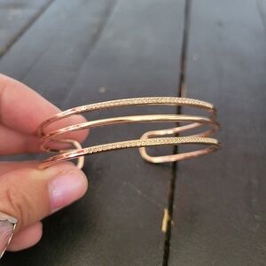 Stella & Dot Rose Gold Triple Rhinestone Bangle Bracelet Cuff Women's Jewelry